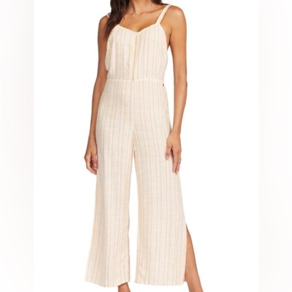 Roxy Pants - Roxy Feelings Explained Banana Creme Maui Stripe Cropped Jumpsuit Size XSmall